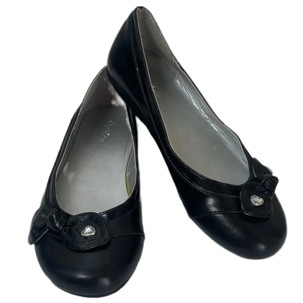 Black Sparkling Hearts & Bow Girls Dress Flats Girls Size 4